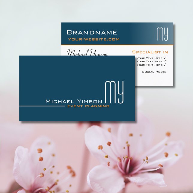 Ocean Blue and White with Initials Professional Business Card (Creator Uploaded)