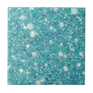Ocean Blue Aqua Color Faux Glitter Solid Ceramic Tile