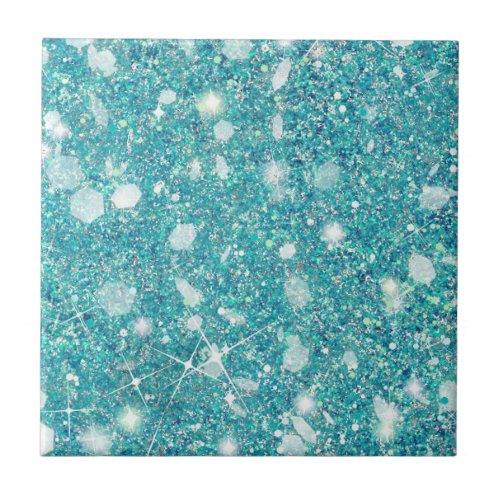 Ocean Blue Aqua Color Faux Glitter Solid Ceramic Tile