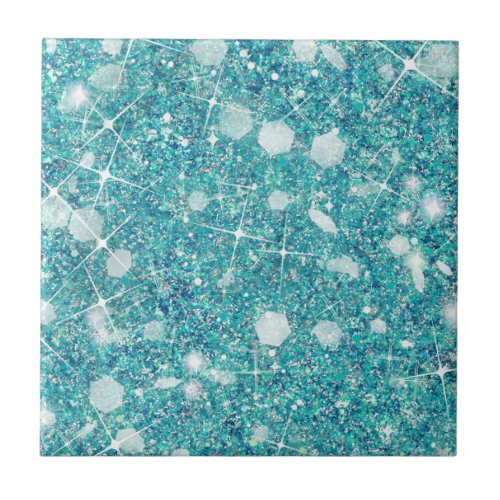 Ocean Blue Aqua Color Faux Glitter Solid Ceramic Tile