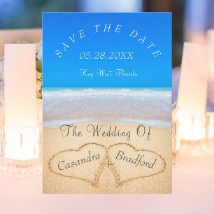 Ocean Blue Beach Wedding 2 Hearts in the Sand Invitation