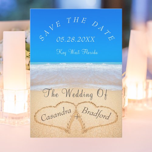 Ocean Blue Beach Wedding 2 Hearts in the Sand  Invitation
