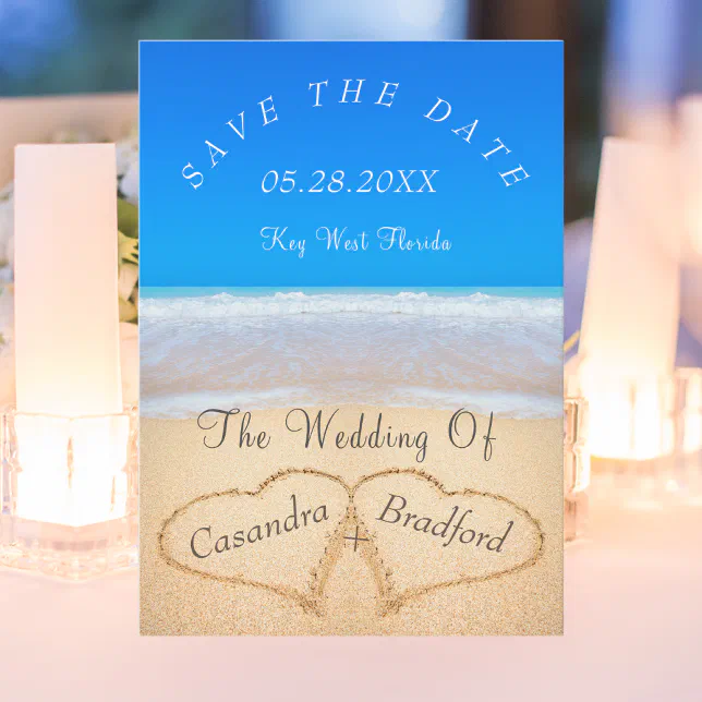 Ocean Blue Beach Wedding 2 Hearts in the Sand Invitation | Zazzle