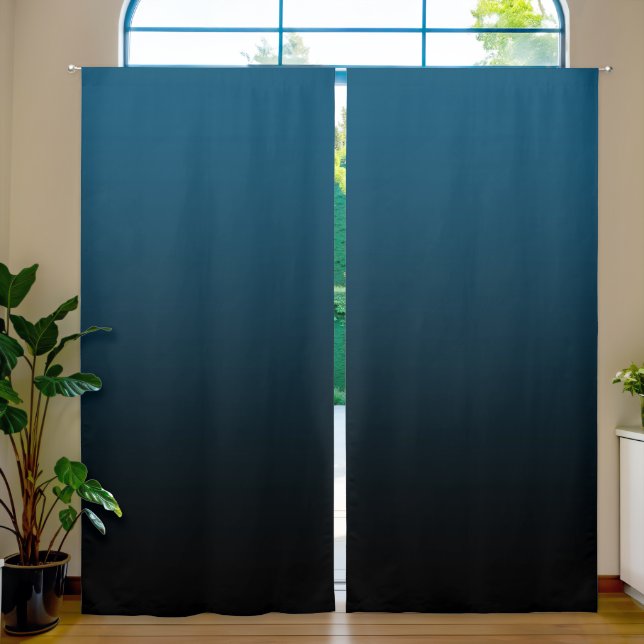 Ocean Blue Black Gradient Blackout Curtains (Living Room)