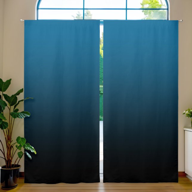 Ocean Blue Black Ombre Blackout Curtains (Living Room)