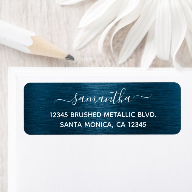Ocean Blue Brushed Metallic Elegant Name Label (Insitu)