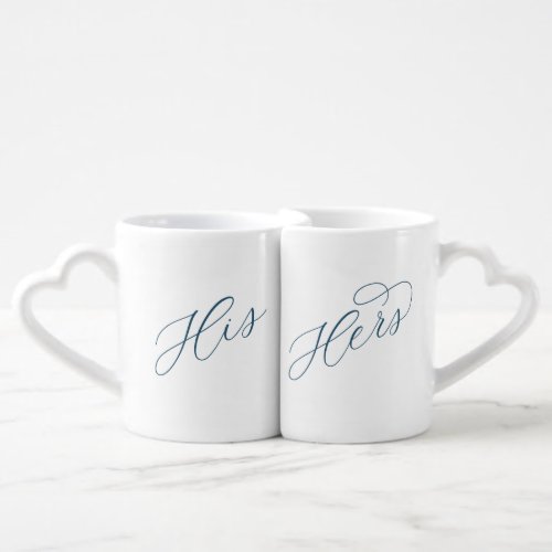 Ocean Blue Calligraphy His and Hers Coffee Mug Set