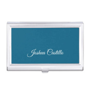 Ocean Blue Calligraphy Simple Professional Name Business Card Case