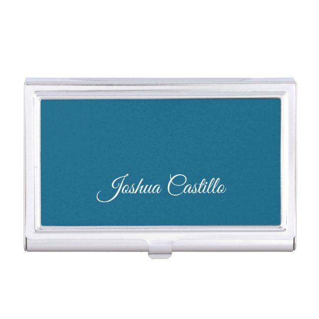 Ocean Blue Calligraphy Simple Professional Name Business Card Case (Front)