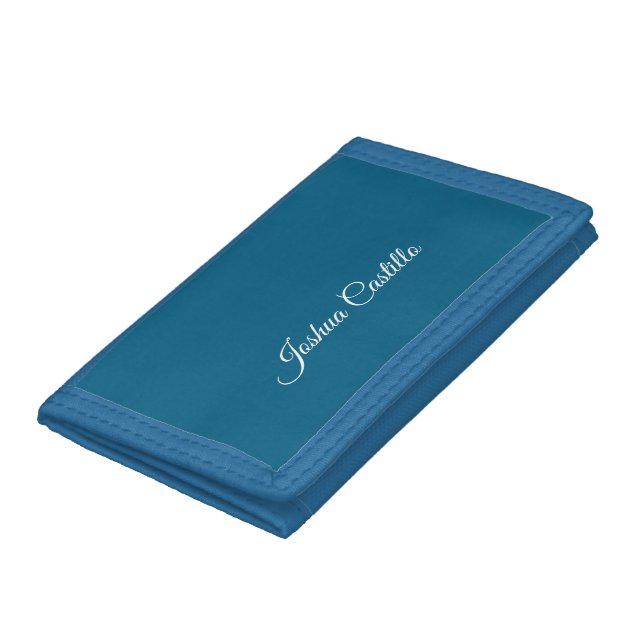 Ocean Blue Calligraphy Simple Professional Name Trifold Wallet (Bottom)