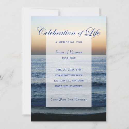 Ocean Blue Celebration of Life Memorial Invitation