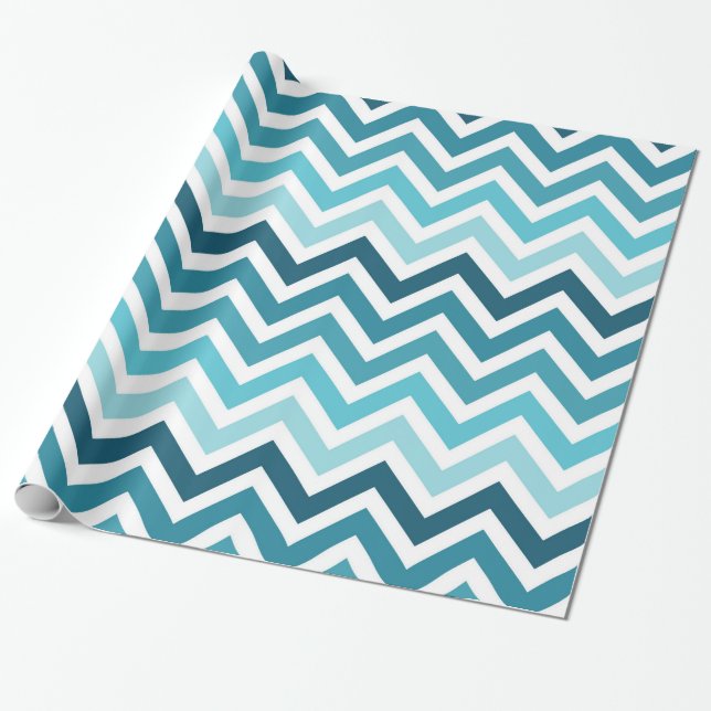 Ocean Blue Chevron Ombre Wrapping Paper (Unrolled)