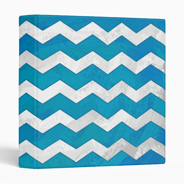 Ocean Blue Chevron Pattern 3 Ring Binder (Front/Spine)