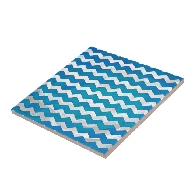 Ocean Blue Chevron Pattern Ceramic Tile (Side)