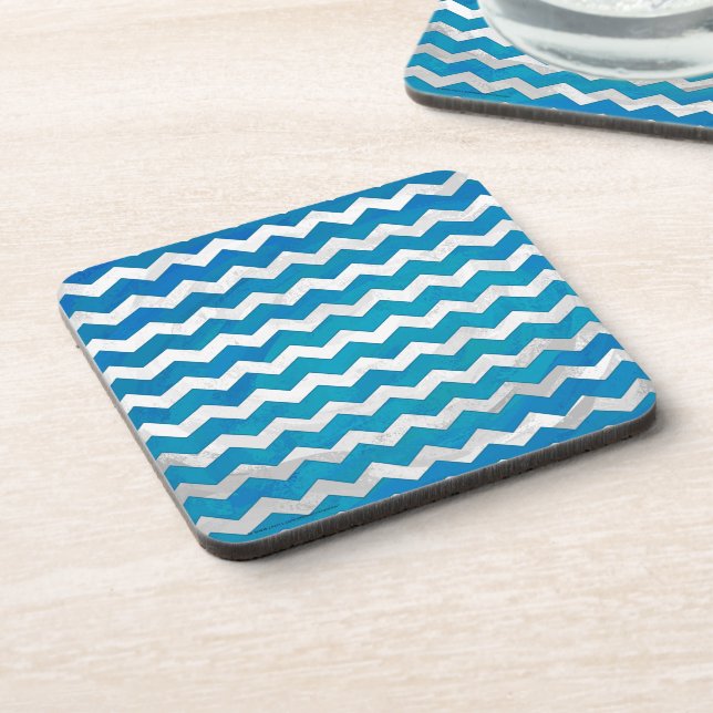 Ocean Blue Chevron Pattern Drink Coaster (Left Side)