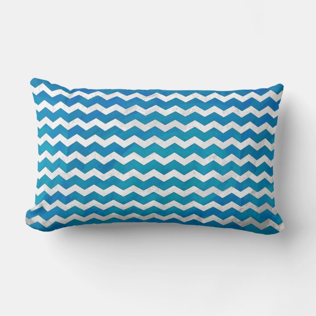 Ocean Blue Chevron Pattern Lumbar Pillow (Front)