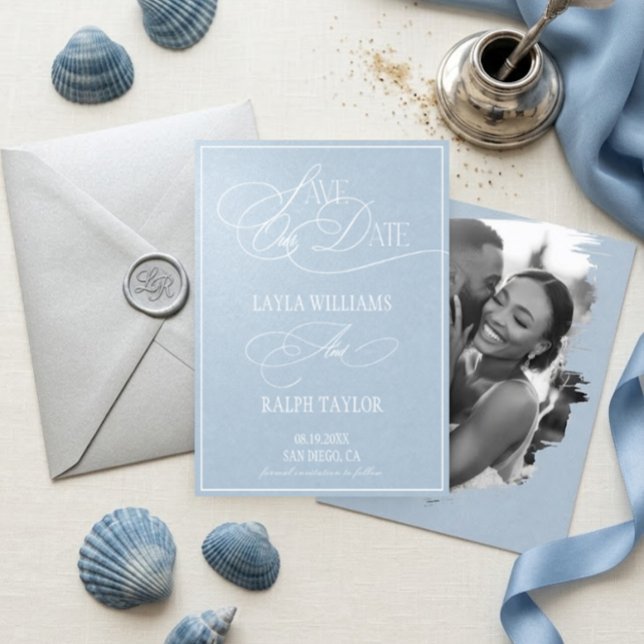 Ocean Blue Coastal Romantic Wedding Save The Date (Creator Uploaded)