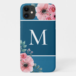Ocean Blue Color Block Monogram Floral iPhone 11 Case