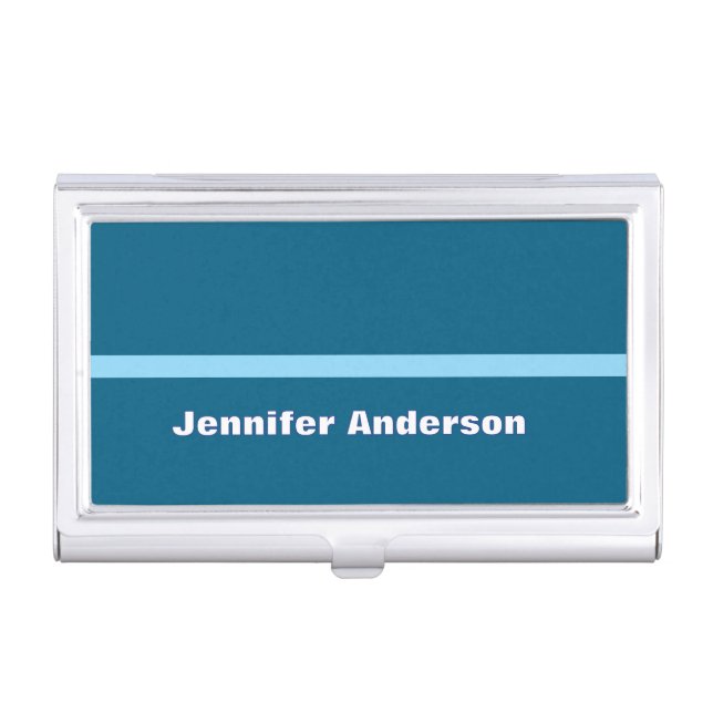 Ocean Blue Color Personalized Name Business Card Case (Front)