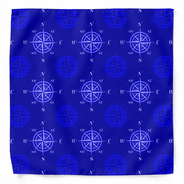 Ocean Blue Compass Rose Bandana (Front)