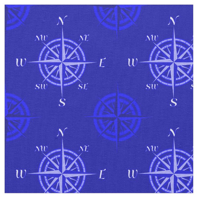 Ocean Blue Compass Rose Fabric (Close Up)