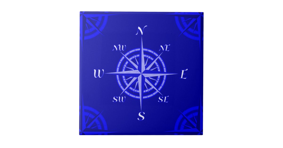 Ocean Blue Compass Rose Tile | Zazzle