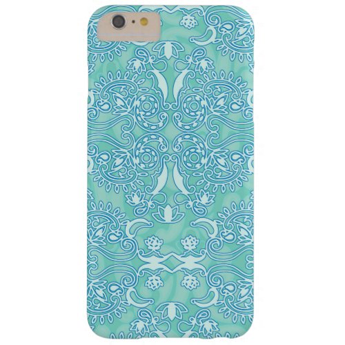 Ocean Blue Damask Grungy Finish Vintage Barely There iPhone 6 Plus Case