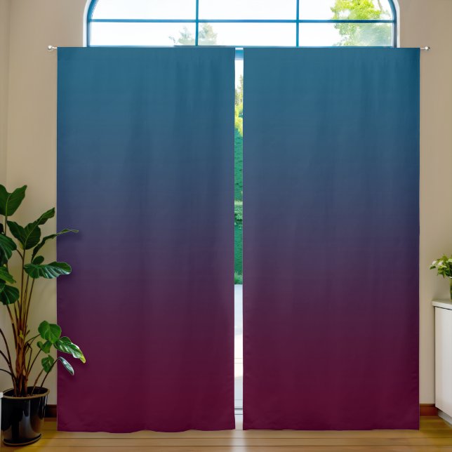 Ocean Blue Dark Burgundy Gradient Blackout Curtains (Living Room)