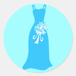 Ocean Blue Dress with Bouquet Classic Round Sticker
