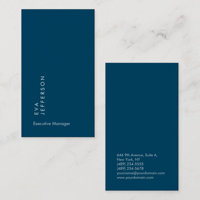 Ocean blue elegant unique modern plain business card (Front/Back)