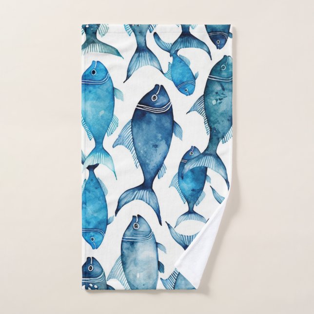 Ocean Blue Fish | Nautical Beach House Bathroom Hand Towel (Hand Towel)