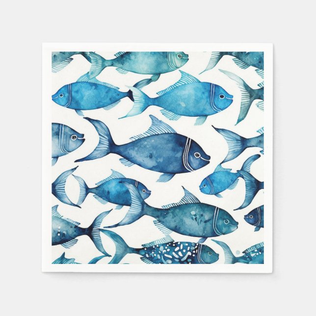 Ocean Blue Fish | Nautical Coastal Beach Party Napkins (Front)