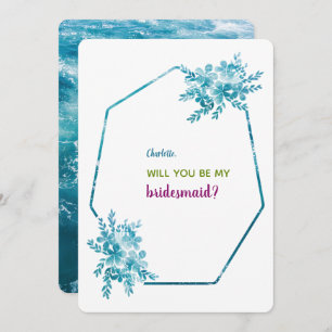 Ocean Blue Floral Bridesmaid Invitation Cards