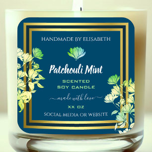 Ocean Blue Floral Product Packaging Labels Gold