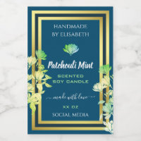 Ocean Blue Floral Product Packaging Labels Gold