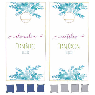 Ocean Blue Floral Wedding Cornhole Set