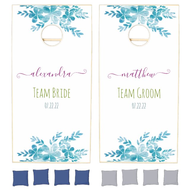Ocean Blue Floral Wedding Cornhole Set (Set)