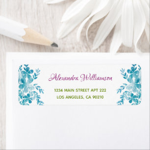 Ocean Blue Floral Wedding Return Address Labels