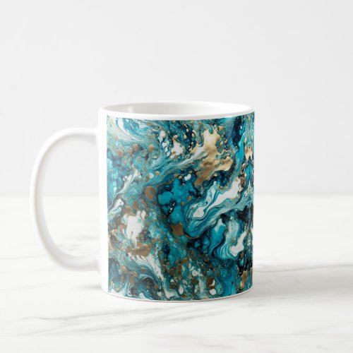 ocean blue fluid pattern turquoise watery coffee mug