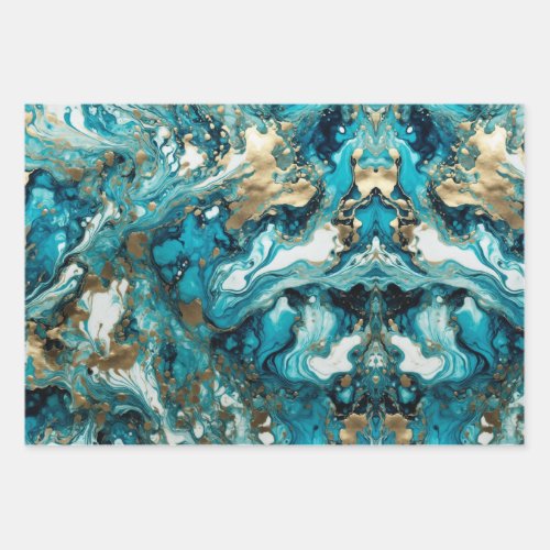 ocean blue fluid pattern turquoise watery wrapping paper sheets