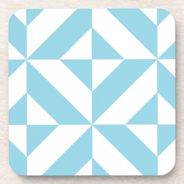 Ocean Blue Geometric Deco Cube Pattern Drink Coaster (Front)