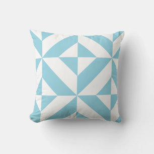 Ocean Blue Geometric Deco Cube Pattern Throw Pillow