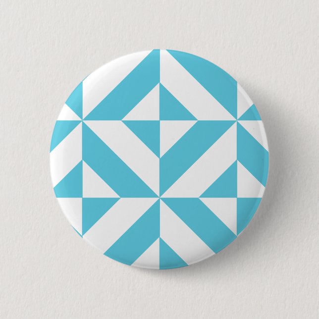 Ocean Blue Geometric Deco Pattern Button (Front)