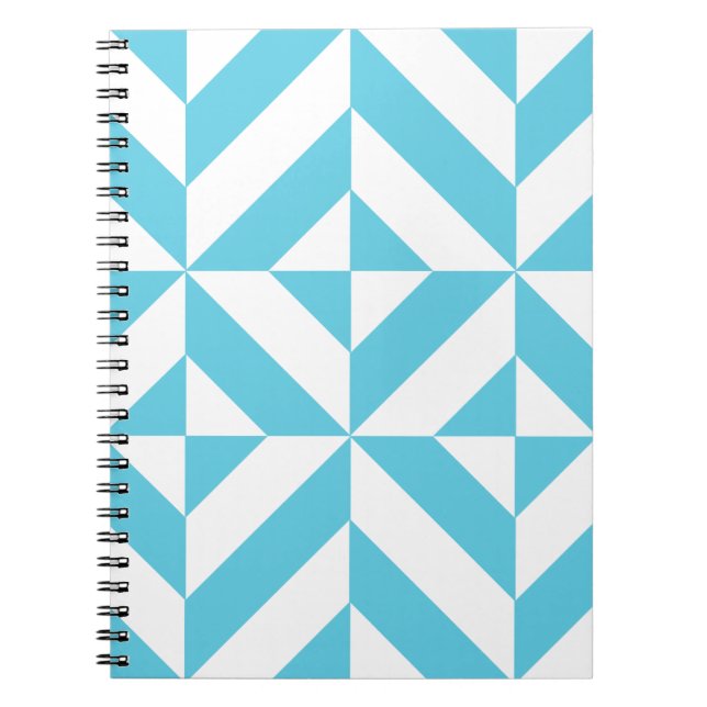 Ocean Blue Geometric Deco Pattern Notebook (Front)