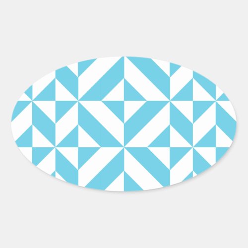 Ocean Blue Geometric Deco Pattern Oval Sticker