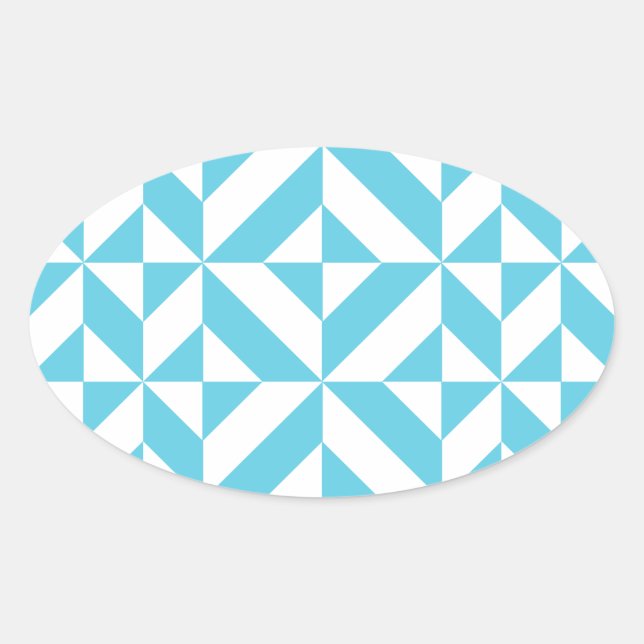 Ocean Blue Geometric Deco Pattern Oval Sticker (Front)