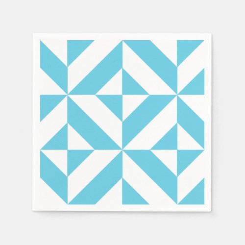 Ocean Blue Geometric Deco Pattern Paper Napkins