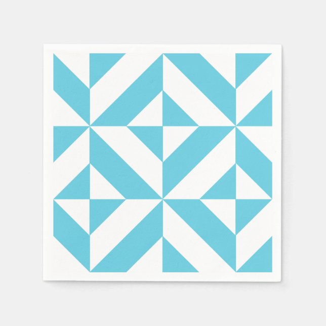 Ocean Blue Geometric Deco Pattern Paper Napkins (Front)