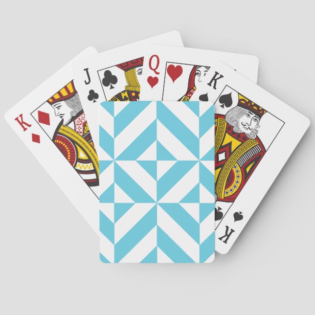 Ocean Blue Geometric Deco Pattern Poker Cards (Back)