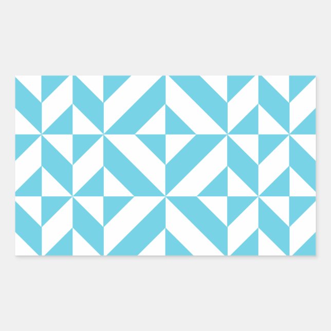 Ocean Blue Geometric Deco Pattern Rectangular Sticker (Front)